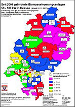 Klick zum Download "Karte der geförderten Biomassefeuerungsanlagen 50 - 100 kW in Hessen"